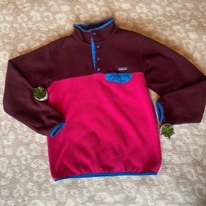 Patagonia Synchilla Snap-T Pullover in Burgundy/Pink Color Block